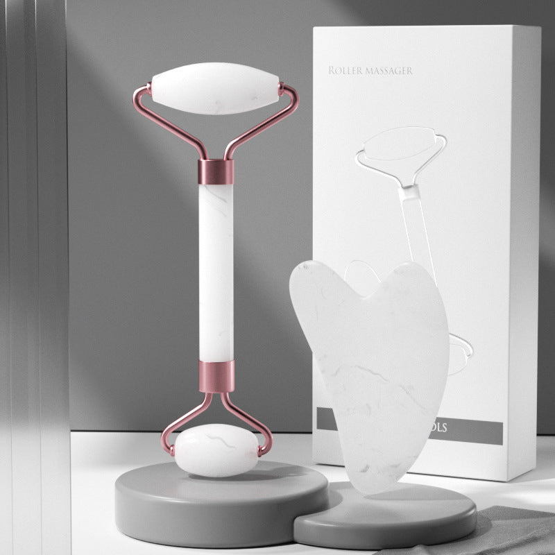 Rose Quartz Facial Roller and Gua Sha Glow Set